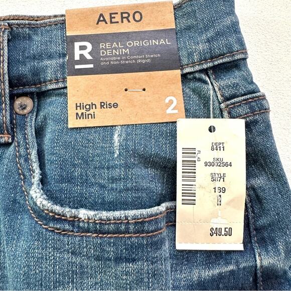 Aeropostale Jean Skirt AERO High Rise Distressed Denim Raw Hem Mini Size 2 NEW - Picture 3 of 11